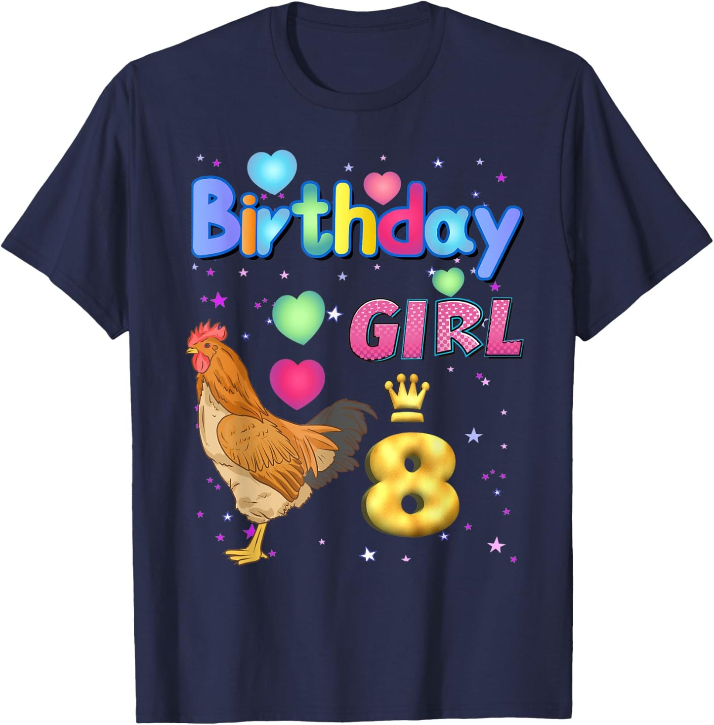 Kids 8Years Old Chicken Its my 8th birthday Girl Chicken T-Shirt - T-Shirt | Navy