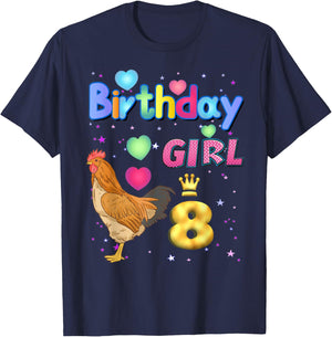 Kids 8Years Old Chicken Its my 8th birthday Girl Chicken T-Shirt - T-Shirt | Navy