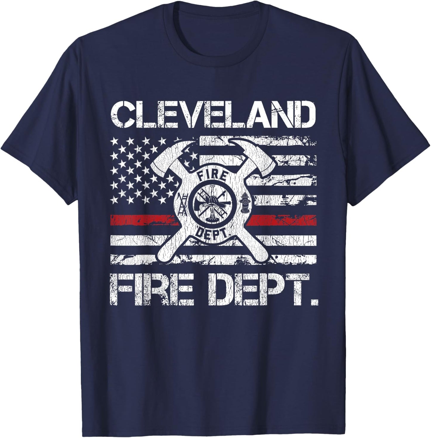 Cleveland Ohio Fire Department Thin Red Line Logo T-Shirt - T-Shirt | Navy