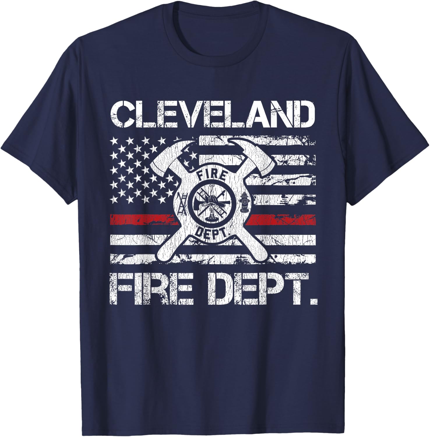 Cleveland Ohio Fire Department Thin Red Line Logo T-Shirt - T-Shirt | Navy