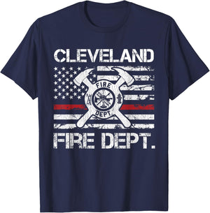 Cleveland Ohio Fire Department Thin Red Line Logo T-Shirt - T-Shirt | Navy