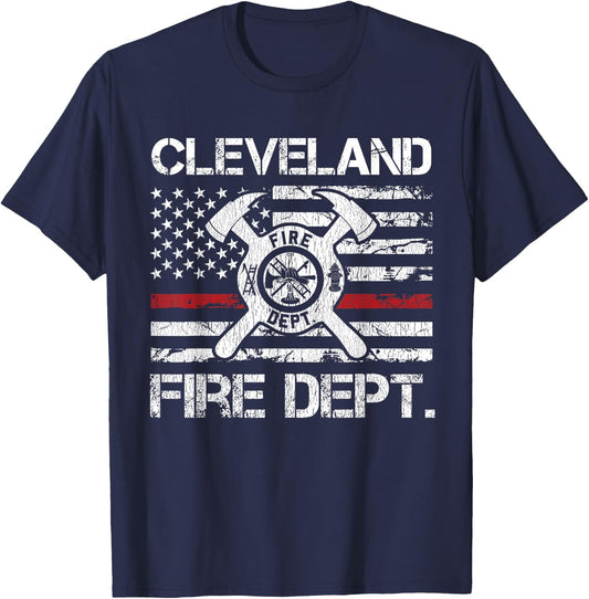 Cleveland Ohio Fire Department Thin Red Line Logo T-Shirt - T-Shirt | Navy