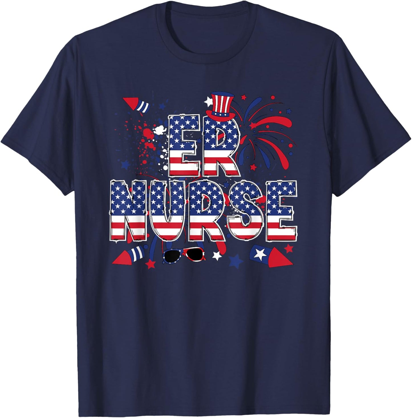 4th Of July Emergency Nurse American Flag ER Nurse T-Shirt - T-Shirt | Navy