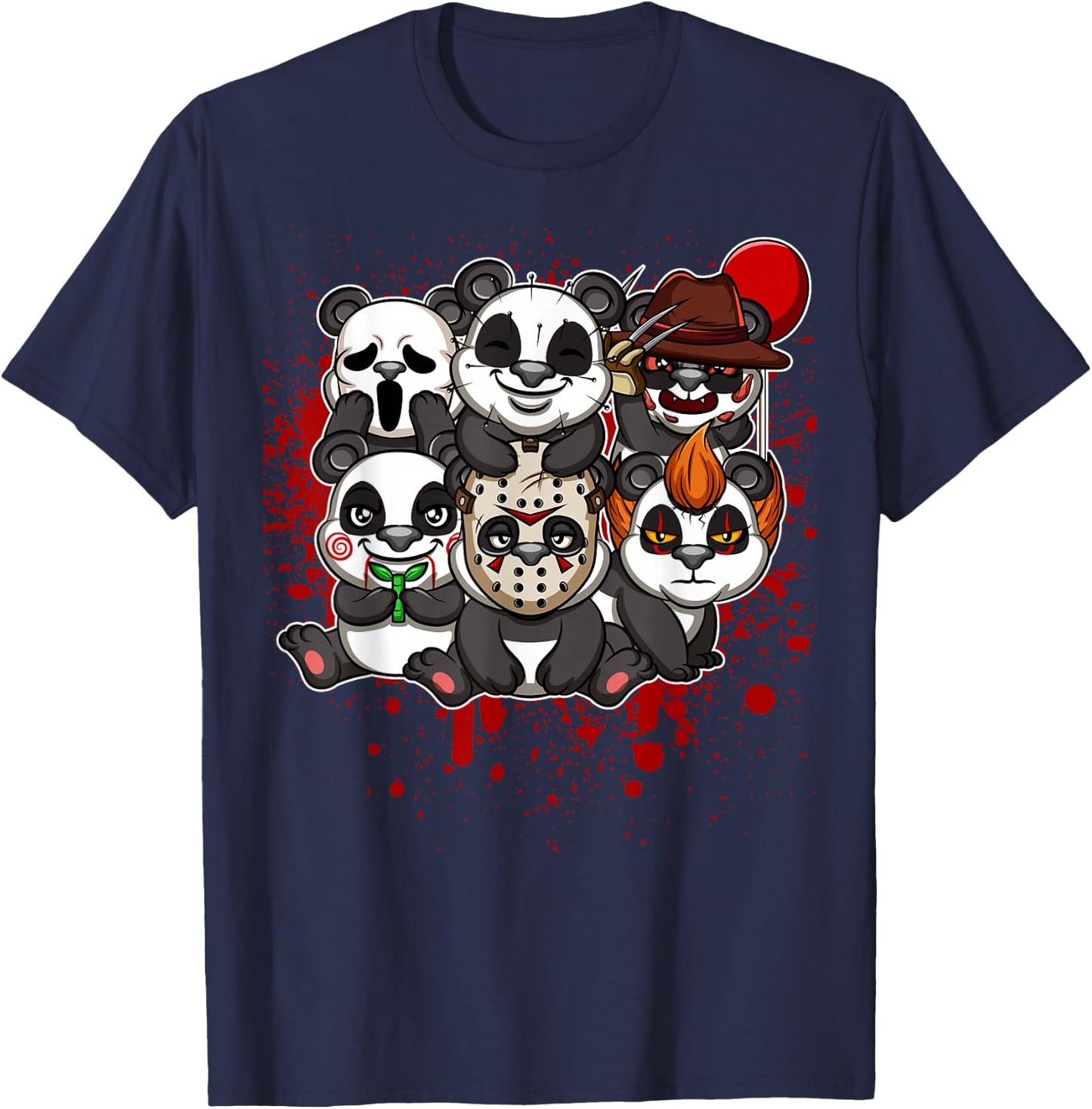 Favorite Classic Horror Movie Characters Animals - My Little Horror Crew - Halloween Pandas T-Shirt - T-Shirt | Navy
