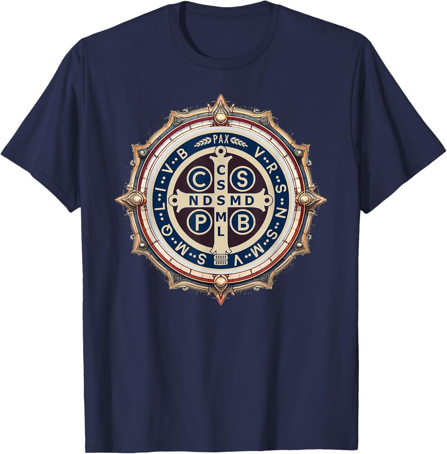 Catholic Saint Benedict Medal T-Shirt - T-Shirt | Navy