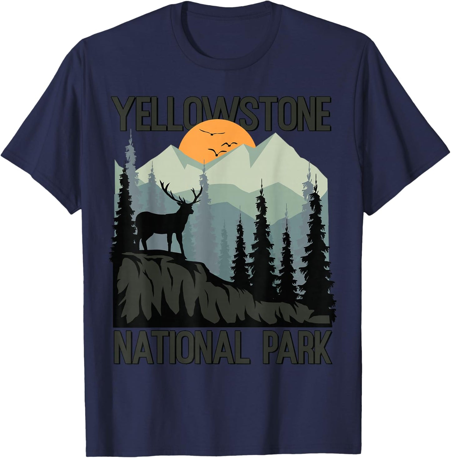 Yellowstone National Park Mountains Wilderness Sunset Hiking T-Shirt - T-Shirt | Navy