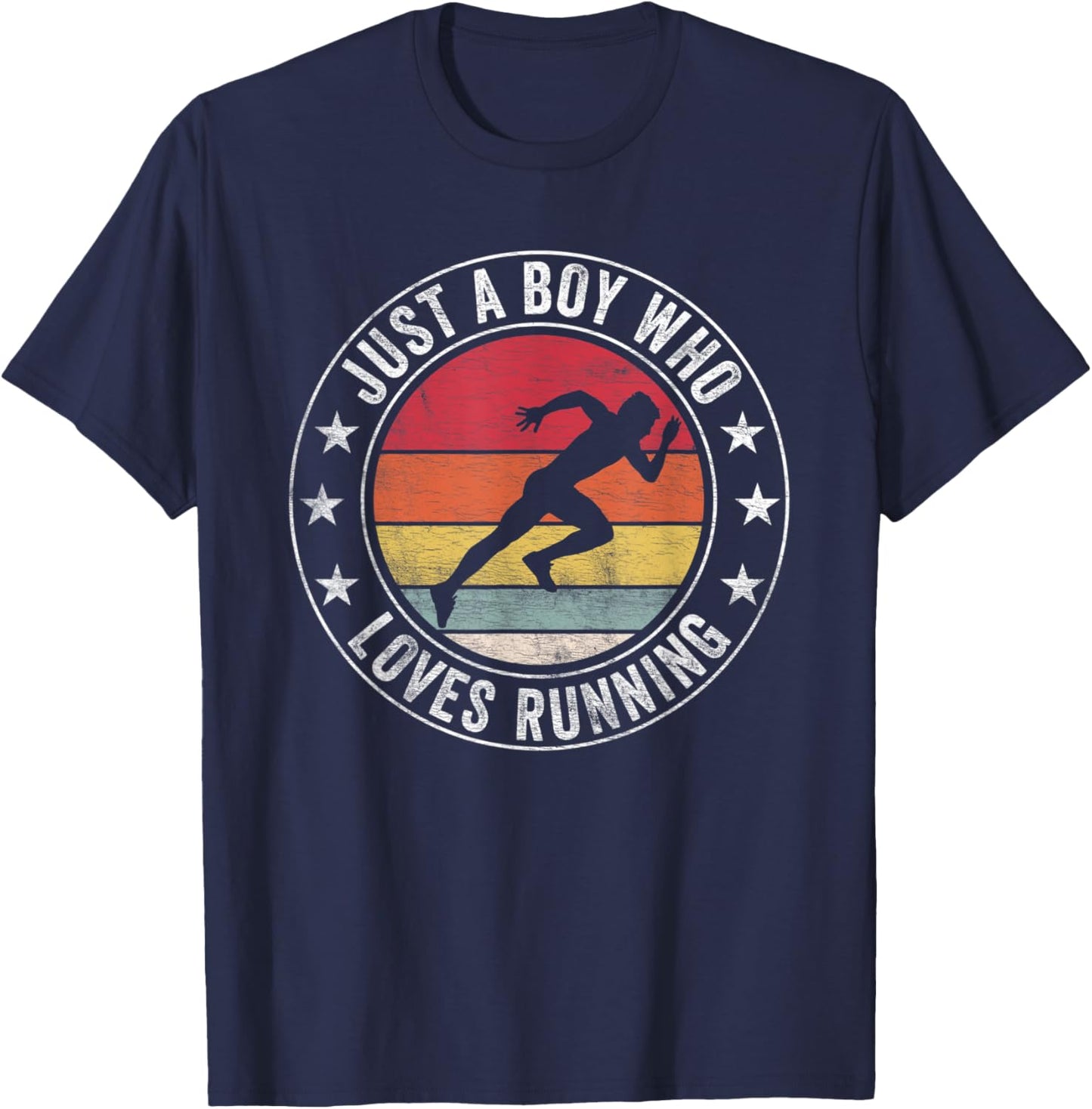 Just A Boy Who Loves Running Apparel Run Quote Marathon T-Shirt - T-Shirt | Navy