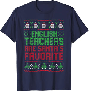 English Teachers Are Santa's Favorite Christmas Teacher T-Shirt - T-Shirt | Navy