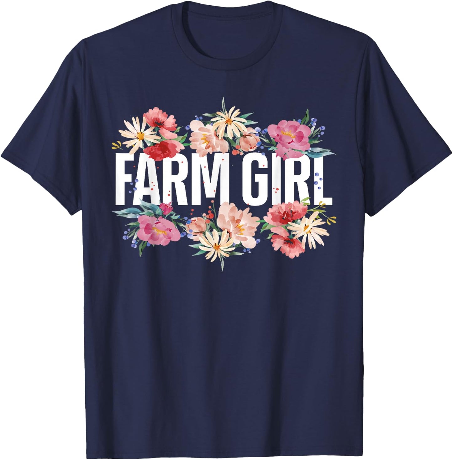 Farming Farmer Girl Flower Floral Farm Girl T-Shirt - T-Shirt | Navy