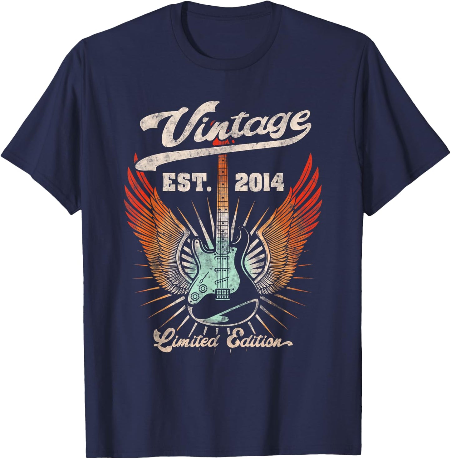 Vintage 2014 Limited Edition Musician Guitar Lovers Birthday T-Shirt - T-Shirt | Navy