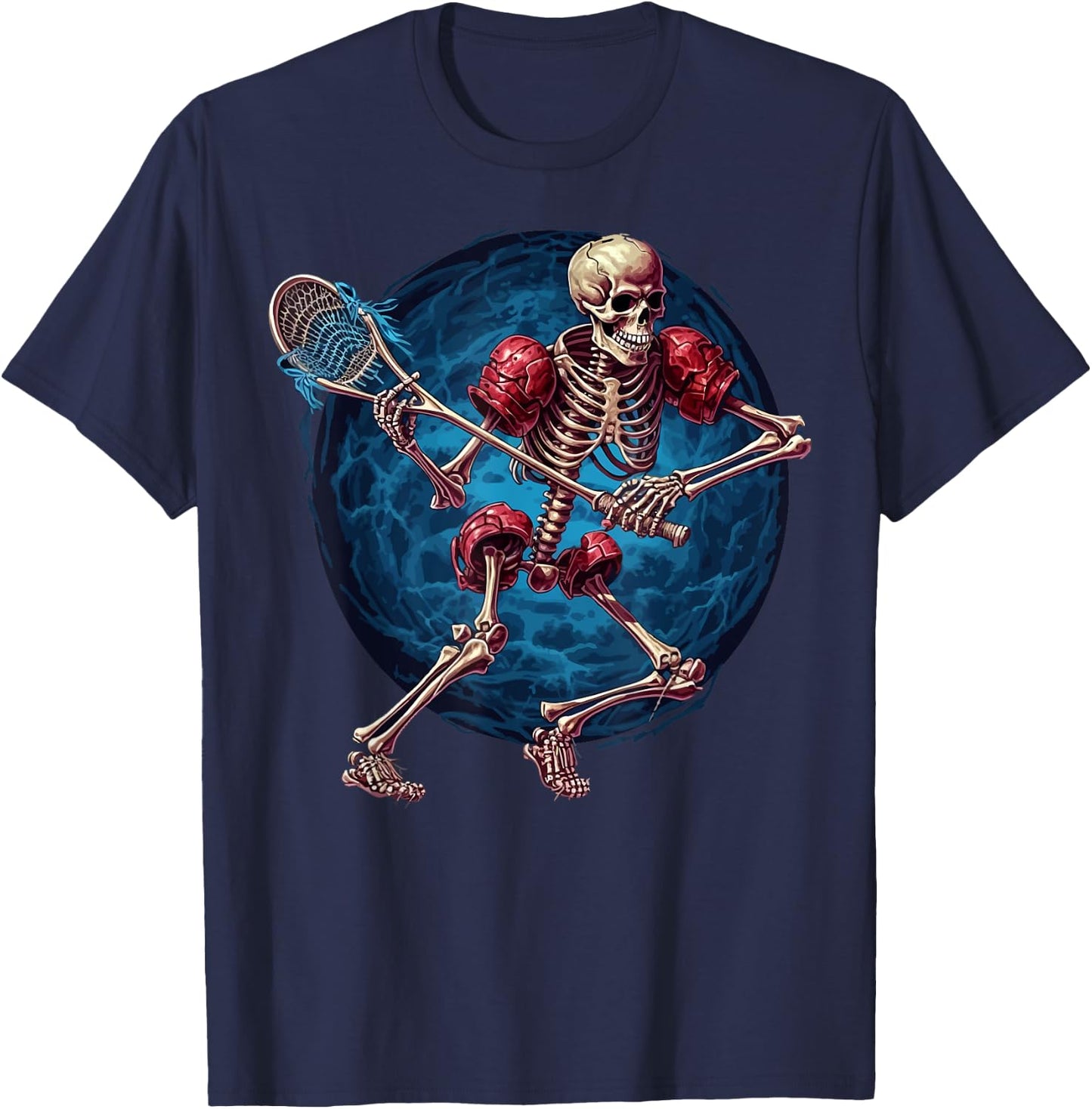 Lacrosse Sports Lover Halloween Lacrosse Player Skeleton T-Shirt - T-Shirt | Navy