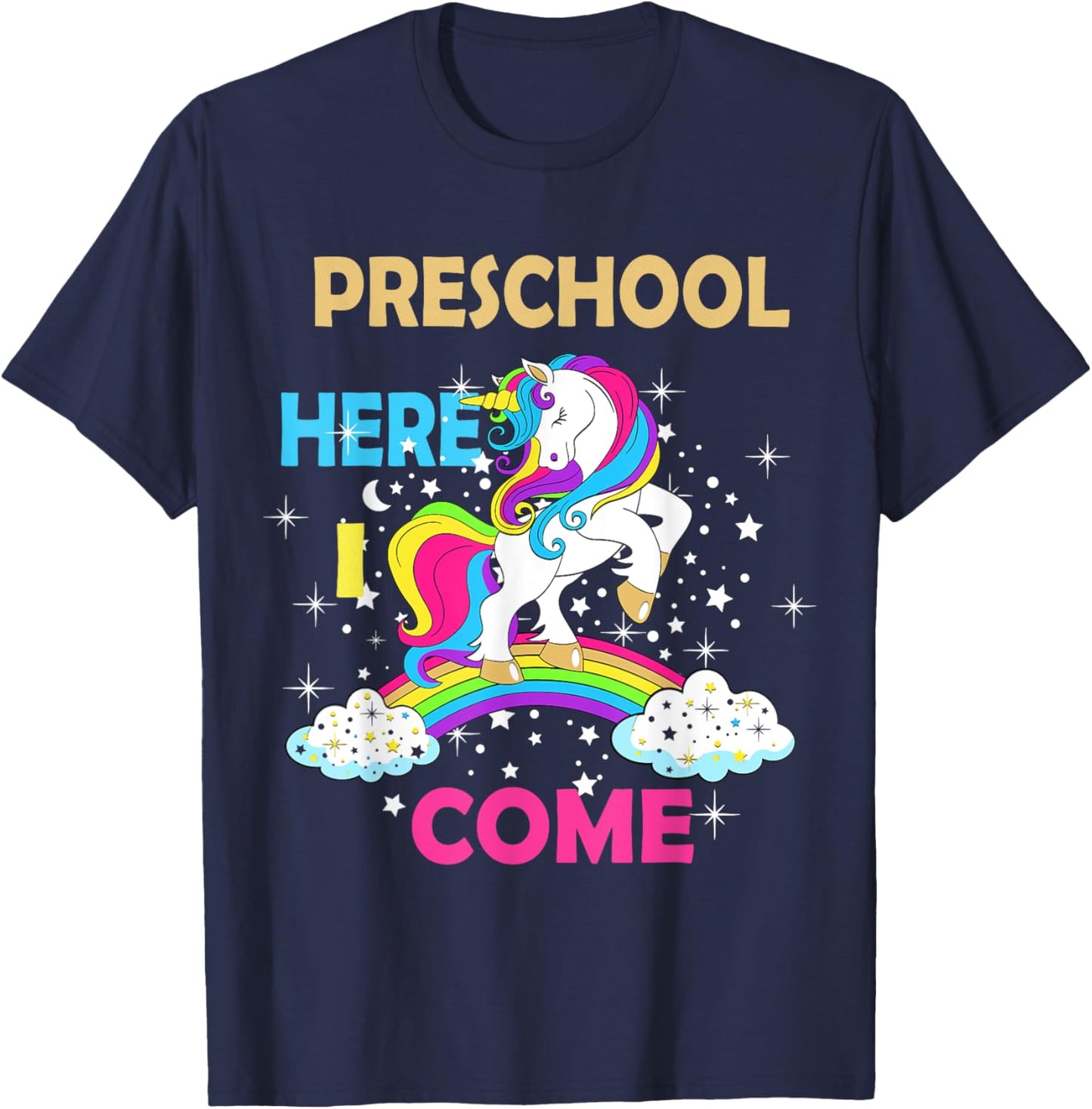 Look Out Preschool Here I Come Girl Unicorn Pre School T-Shirt - T-Shirt | Navy