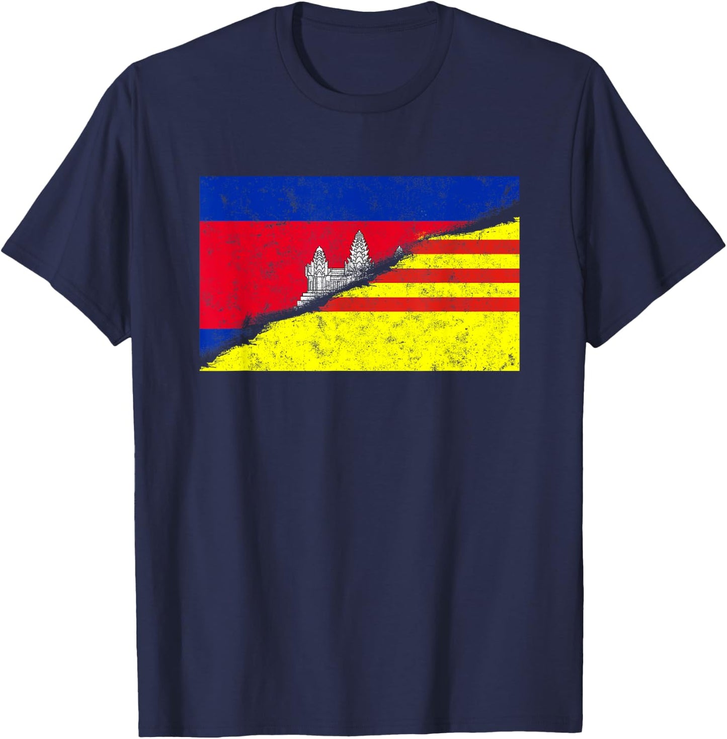 Cambodia Khmer Cambodian Vietnam Vietnamese Mixed DNA Flag T-Shirt - T-Shirt | Navy