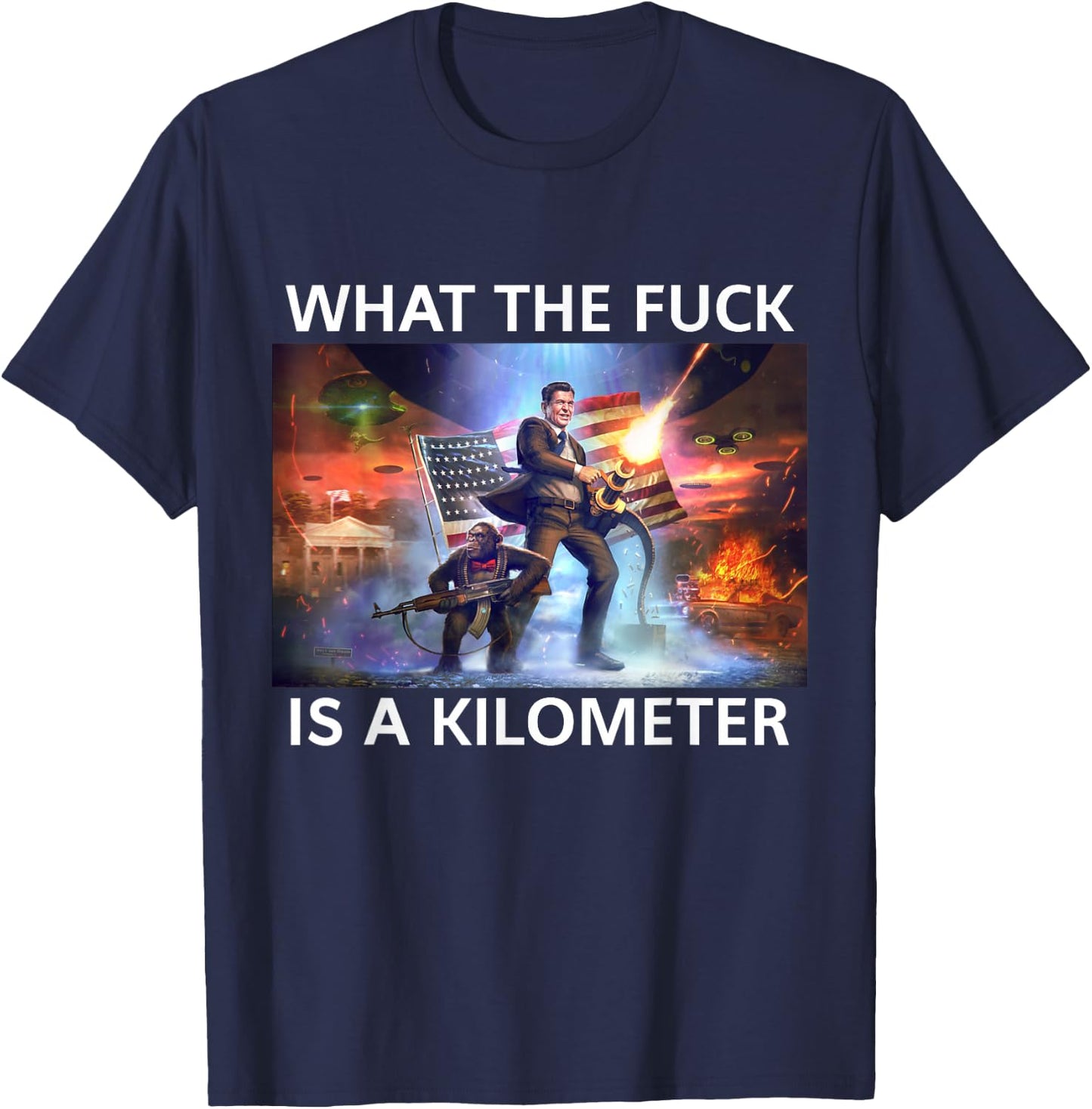 WTF What The Fuck Is A Kilometer George Washington Funny T-Shirt - T-Shirt | Navy
