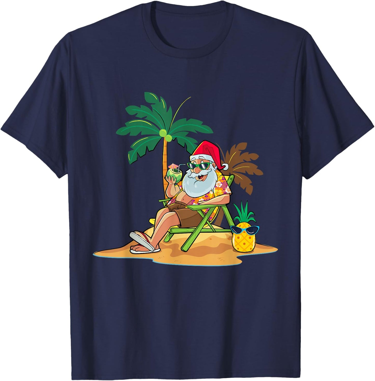Hawaiian Christmas Santa Claus Party Aloha Holiday Beach T-Shirt - T-Shirt | Navy