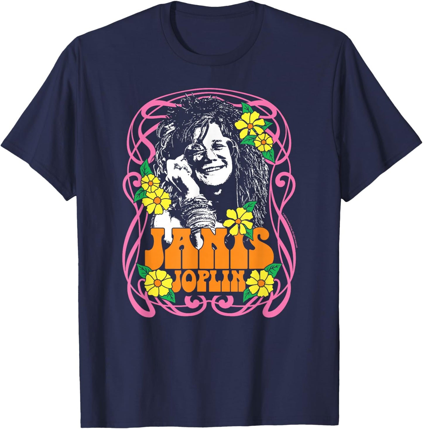 Janis Joplin - Flowers T-Shirt - T-Shirt | Navy