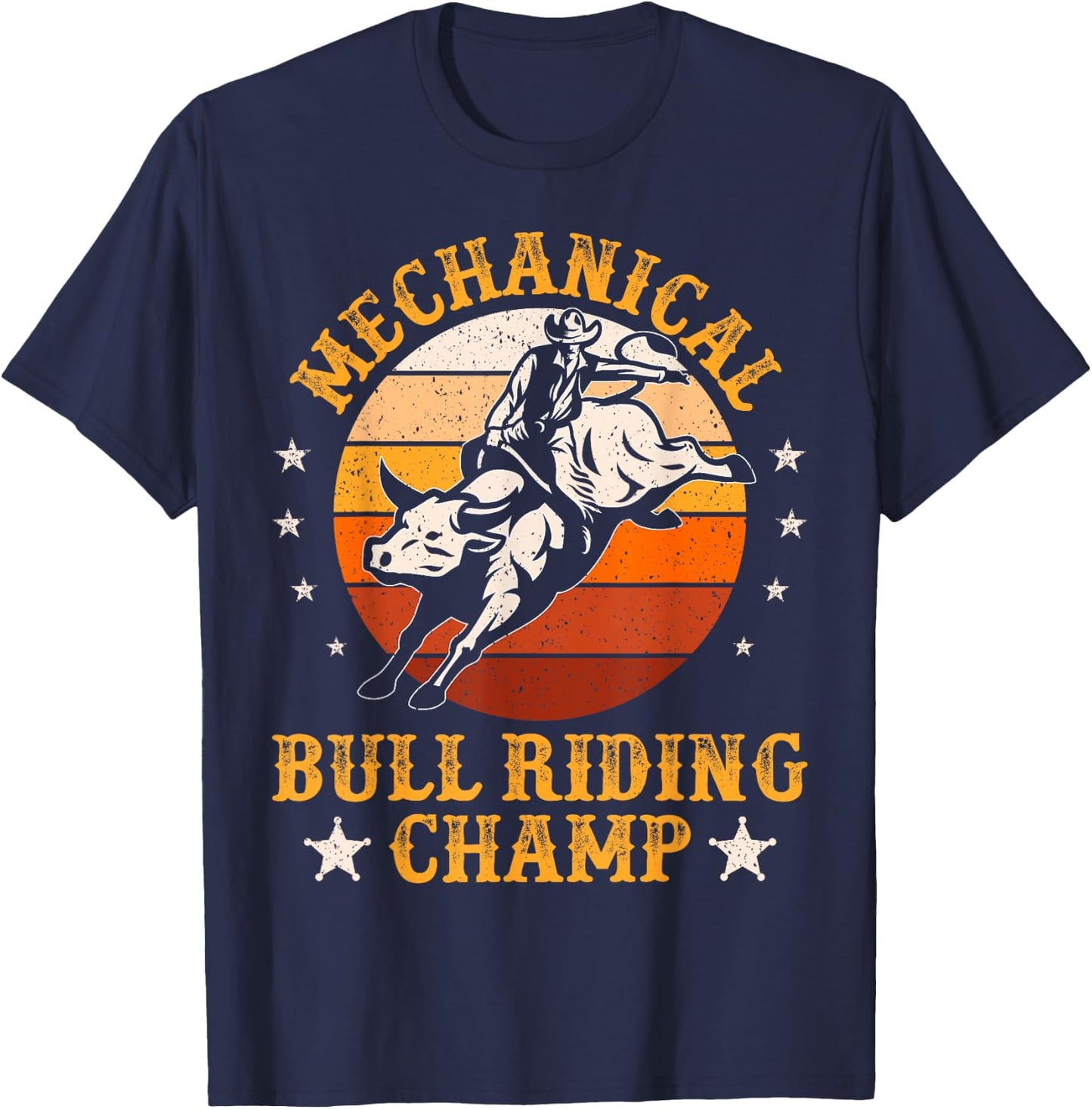 Mechanical Bull Riding Champ Rodeo Bull Rider Vintage T-Shirt - T-Shirt | Navy