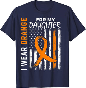 I Wear Orange For My Daughter Leukemia Awareness Flag Gifts T-Shirt - T-Shirt | Navy