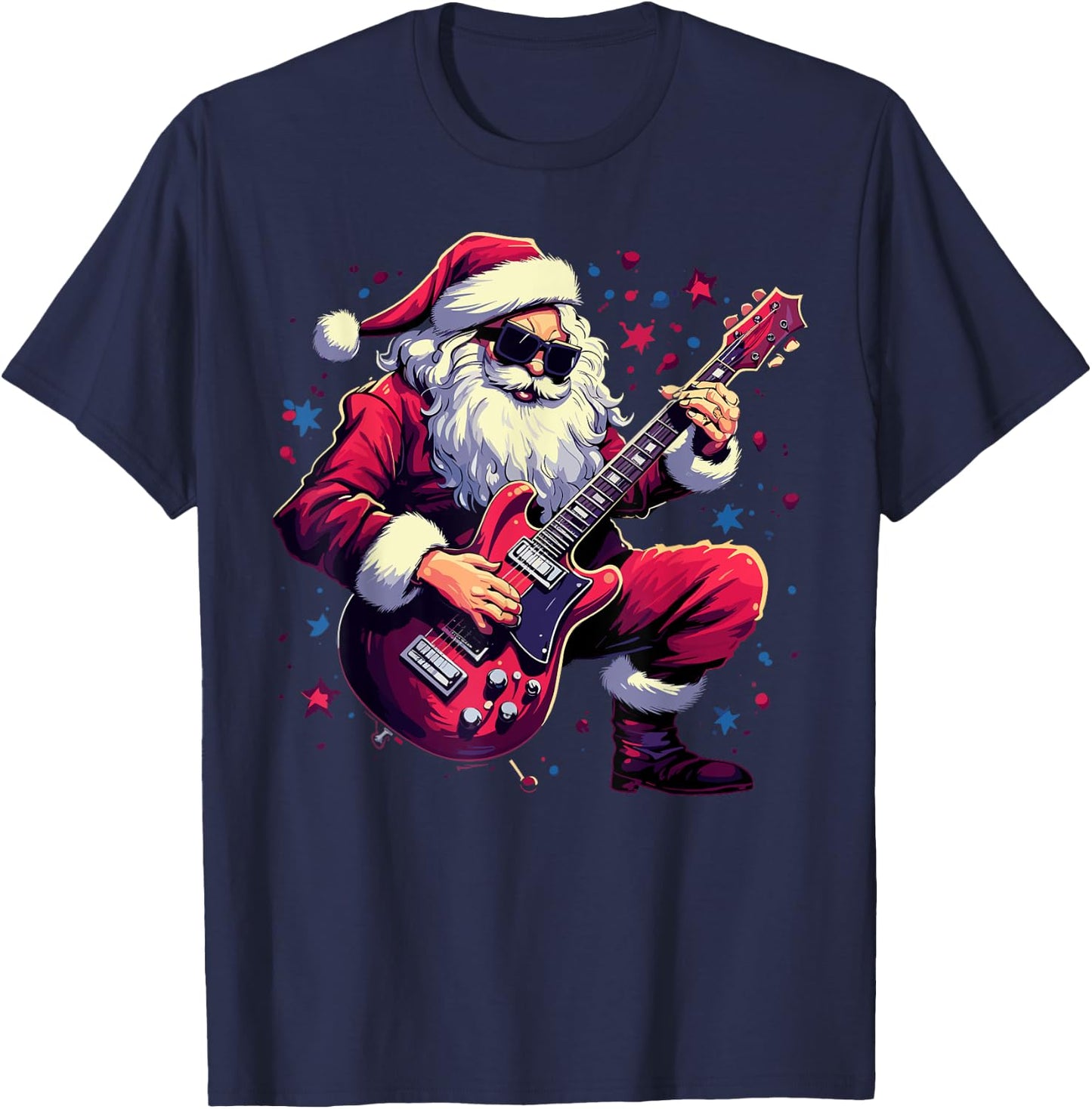 Rock & Roll Christmas Music Santa Claus Guitar Player T-Shirt - T-Shirt | Navy