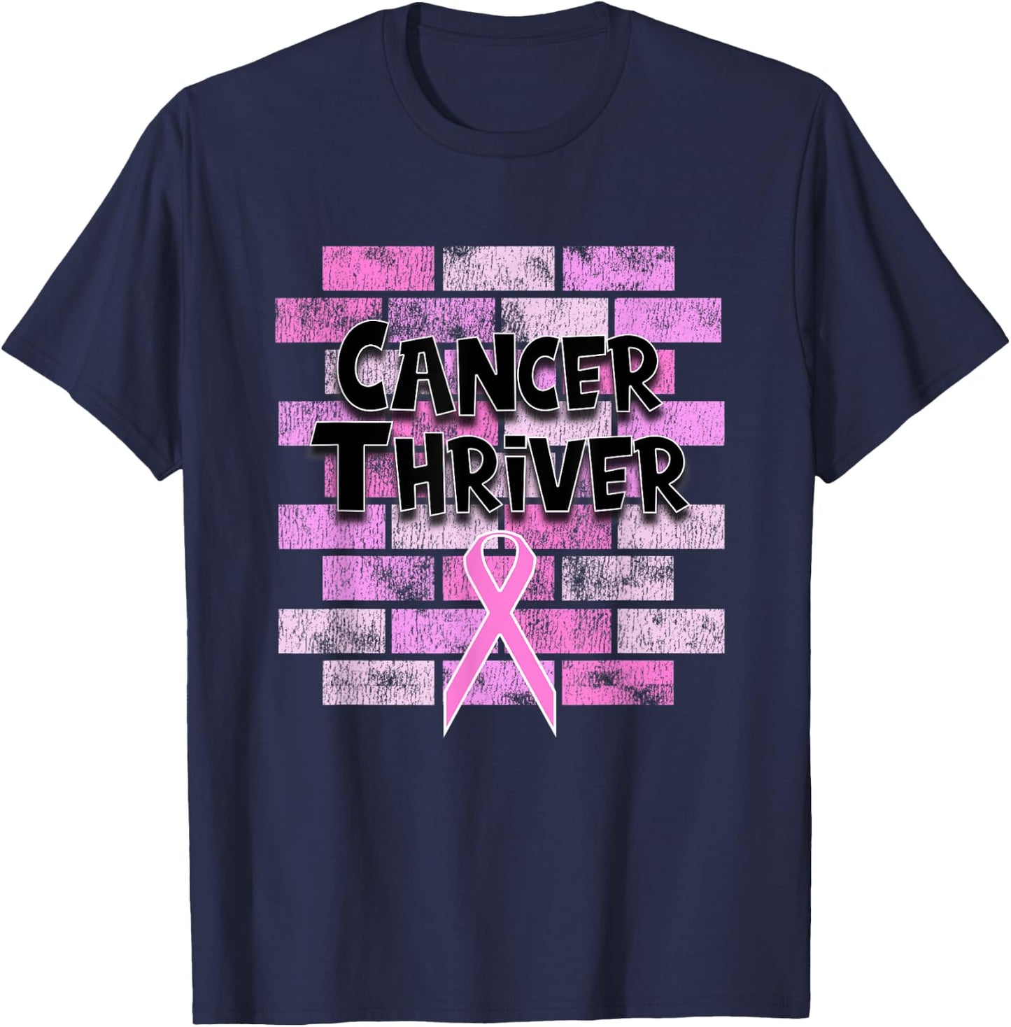 Breast Cancer Awareness Thriver Survivor Pink Ribbon T-Shirt - T-Shirt | Navy