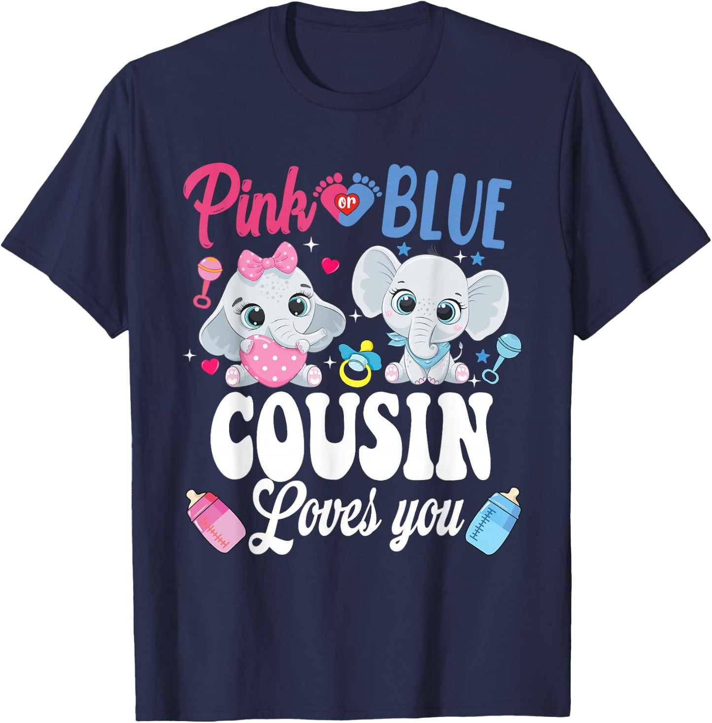 Pink Or Blue Cousin Loves Your shirt Elephant Gender Reveal T-Shirt - T-Shirt | Navy