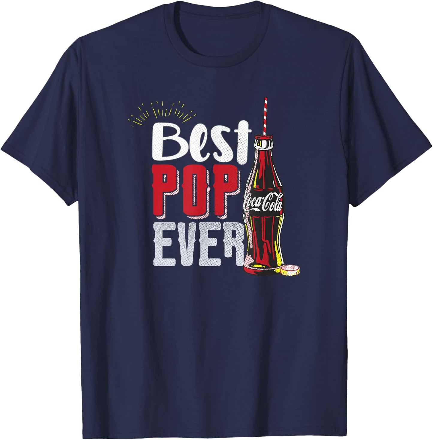 Coca-Cola Father's Day Best Pop Ever Coke Bottle and Straw T-Shirt - T-Shirt | Navy