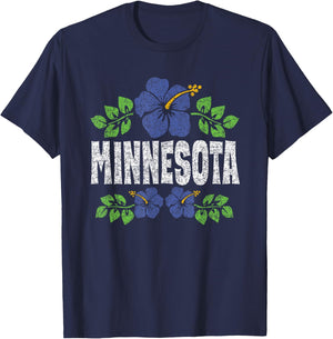 Minnesota Flowers Distressed Color Print T-Shirt - T-Shirt | Navy