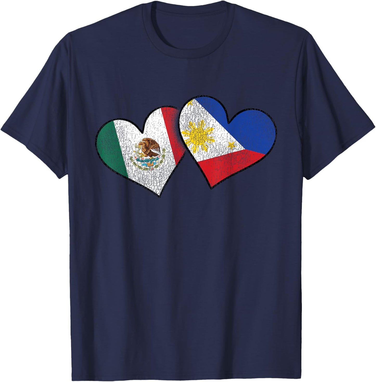 Mexican Filipino Love Mexico Philippines Flag Hearts T-Shirt - T-Shirt | Navy