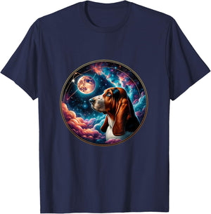 Basset Hound Dog In Nebula Space Stars And Moon Galaxy T-Shirt - T-Shirt | Navy