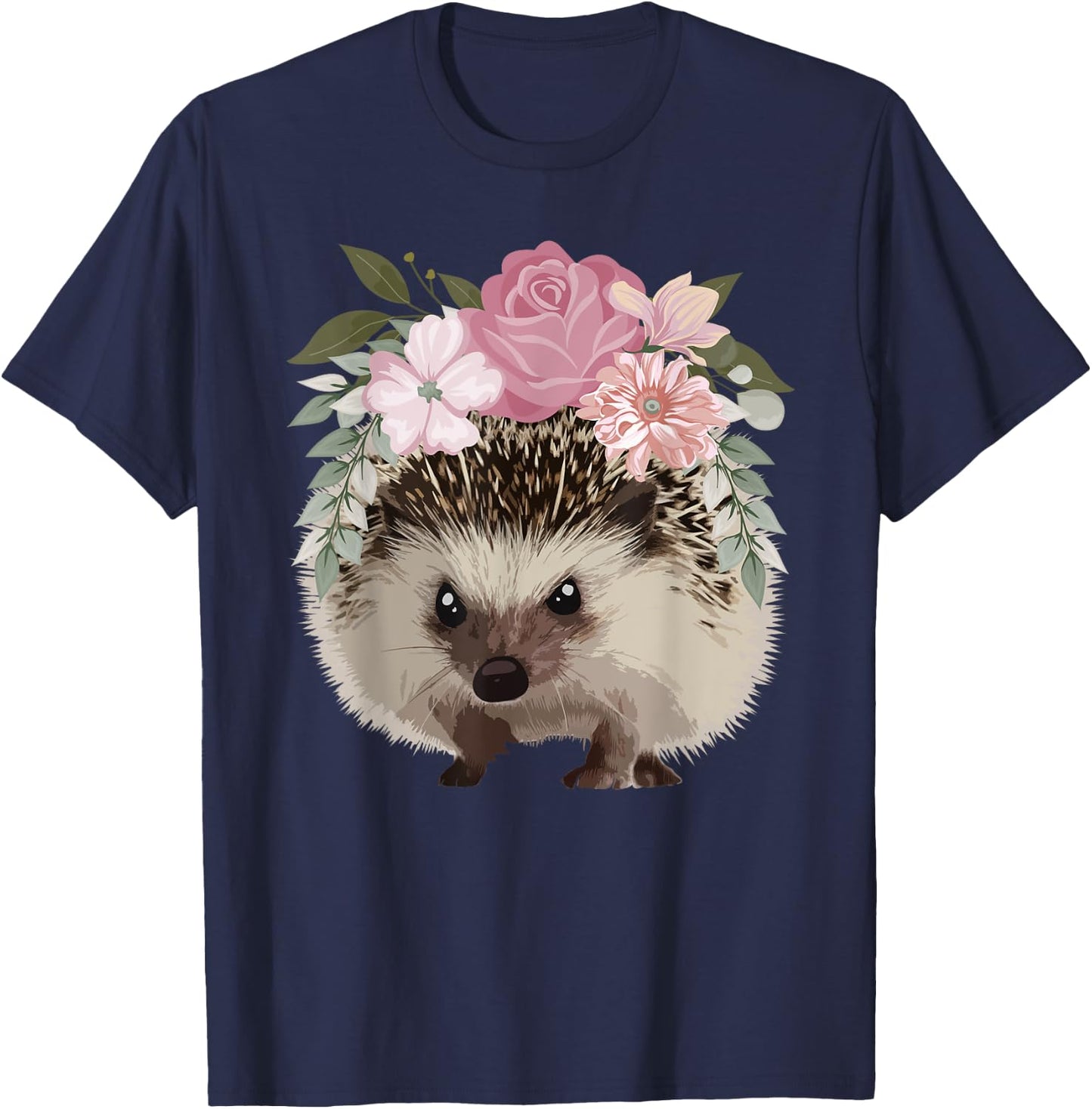 Cute Hedgehog Mom Flower Hedge Hog Lovers Floral T-Shirt - T-Shirt | Navy