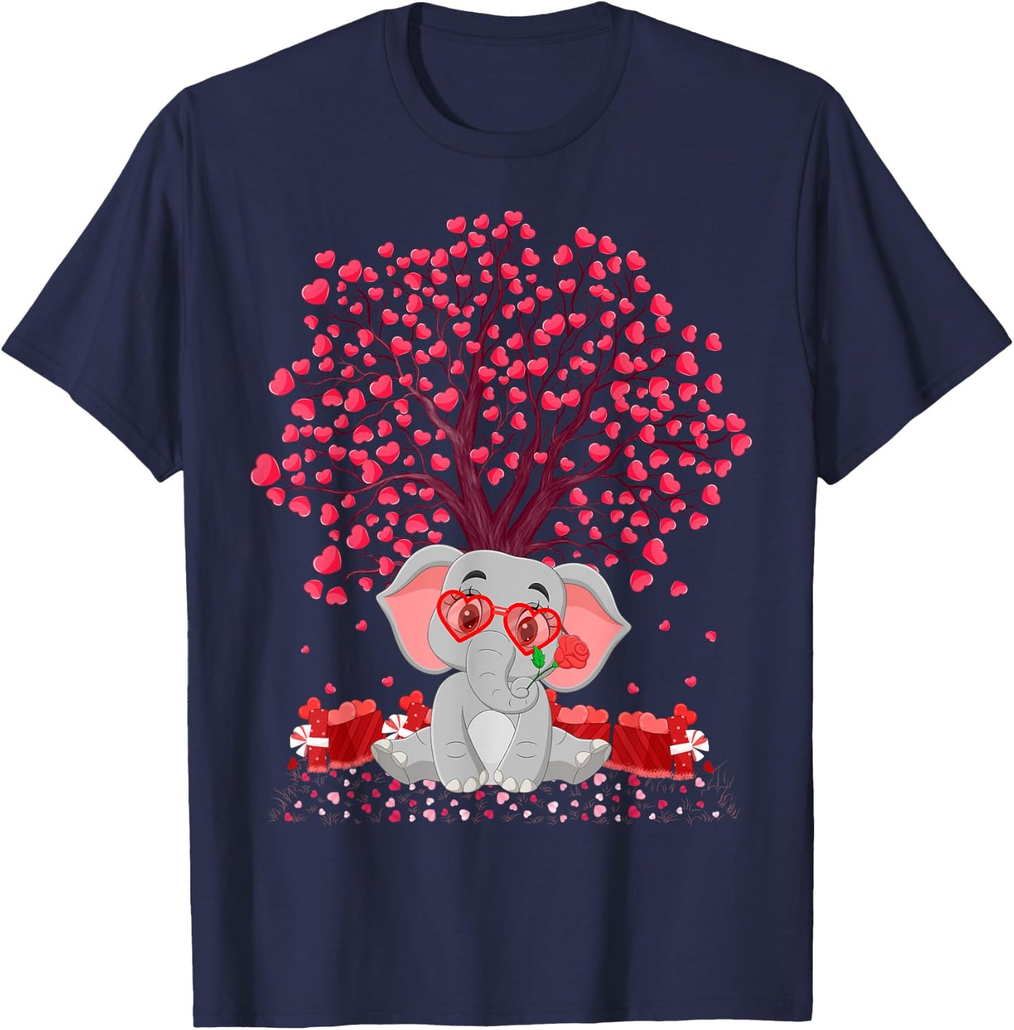 Elephant Lover Heart Tree Elephant Valentine's Day T-Shirt - T-Shirt | Navy