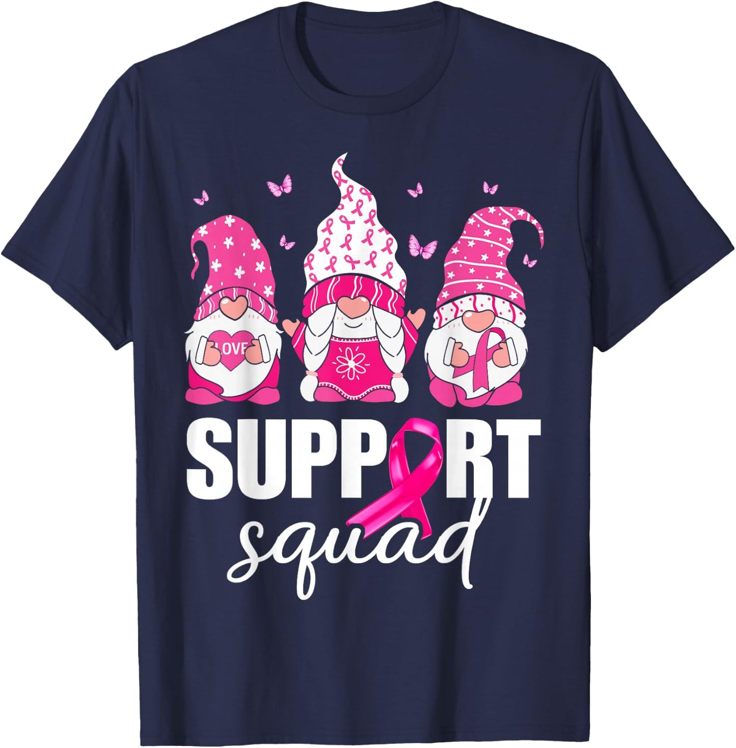 Breast Cancer Awareness Shirt Gnomes Support Squad T-Shirt - T-Shirt | Navy