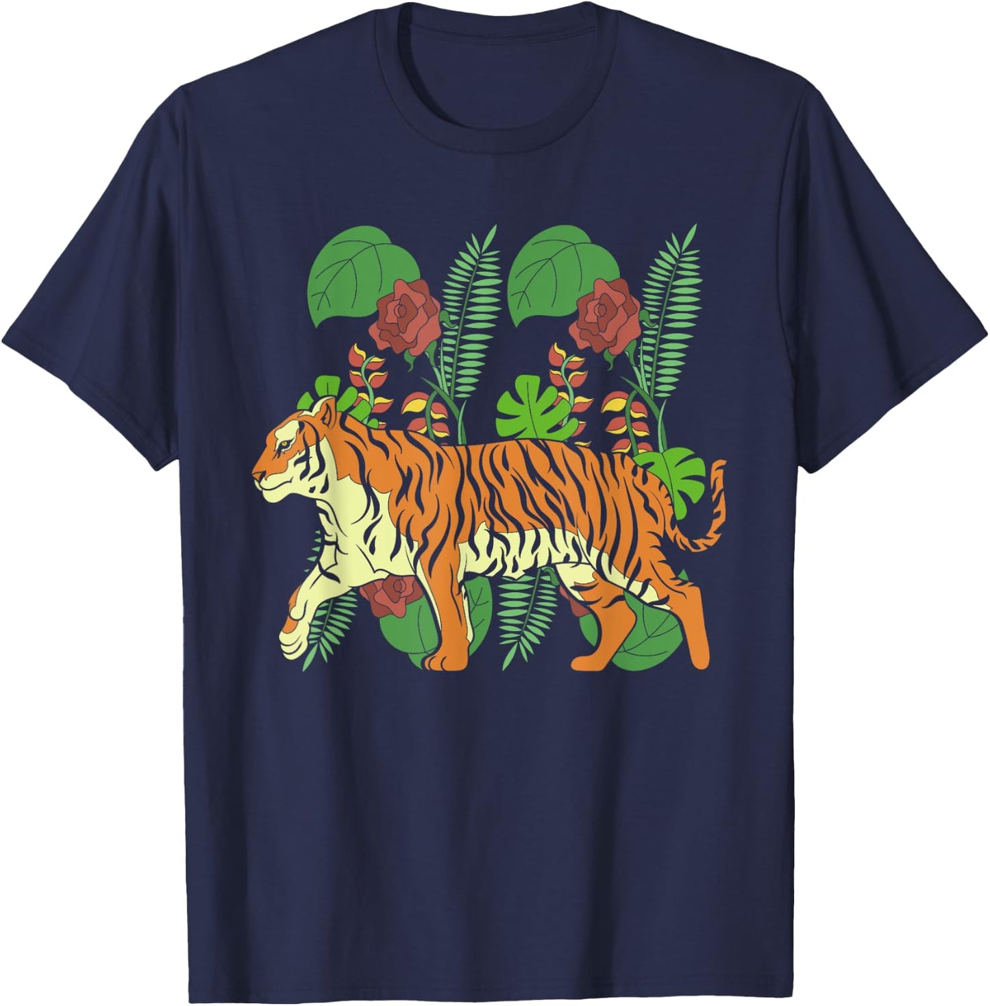 Tropical Jungle Animal Predator Wild Cat Asian Tiger Women Kids T-Shirt - T-Shirt | Navy
