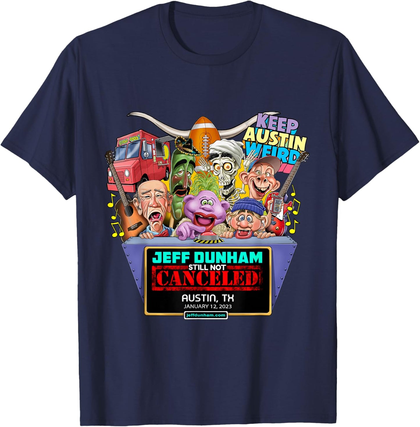 Jeff Dunham Austin, TX (2023) T-Shirt - T-Shirt | Navy