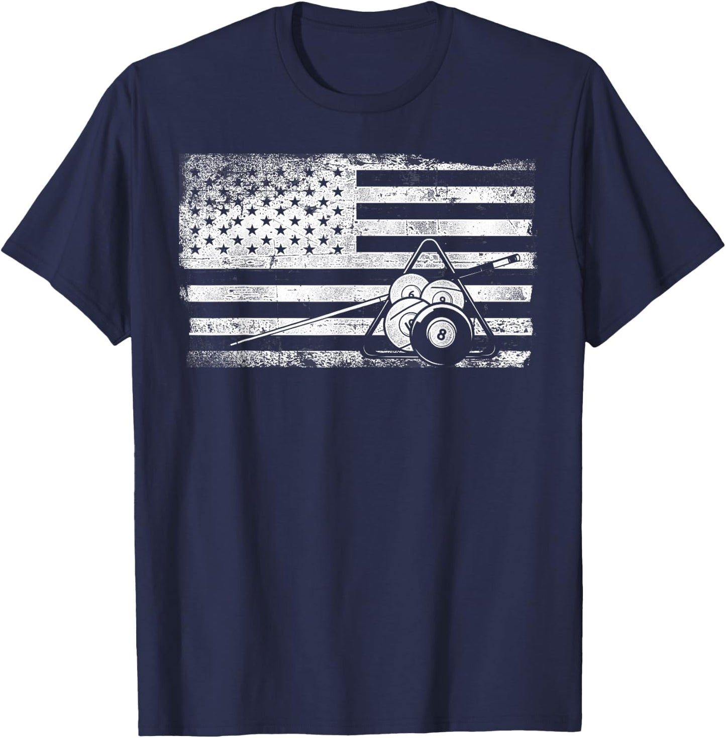 Billiards Pool Player Ball American Flag Vintage T-Shirt - T-Shirt | Navy