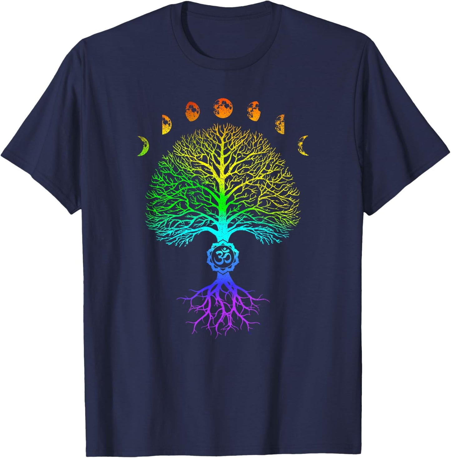 Tree of Life Phases of the Moon Om Chakra Yoga Gift T-Shirt - T-Shirt | Navy