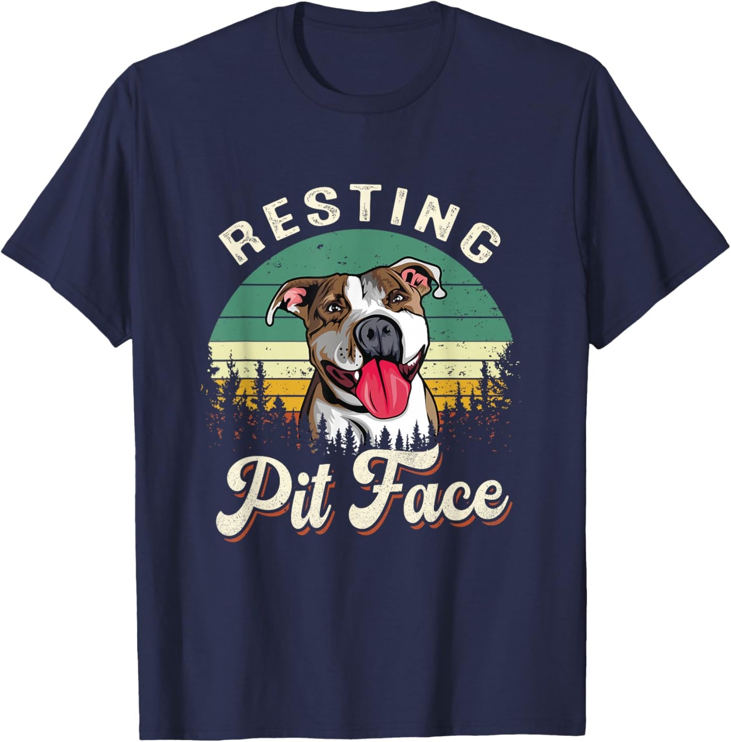 Vintage Pitbull Resting Pit Face - Funny Pitbull Lovers T-Shirt - T-Shirt | Navy