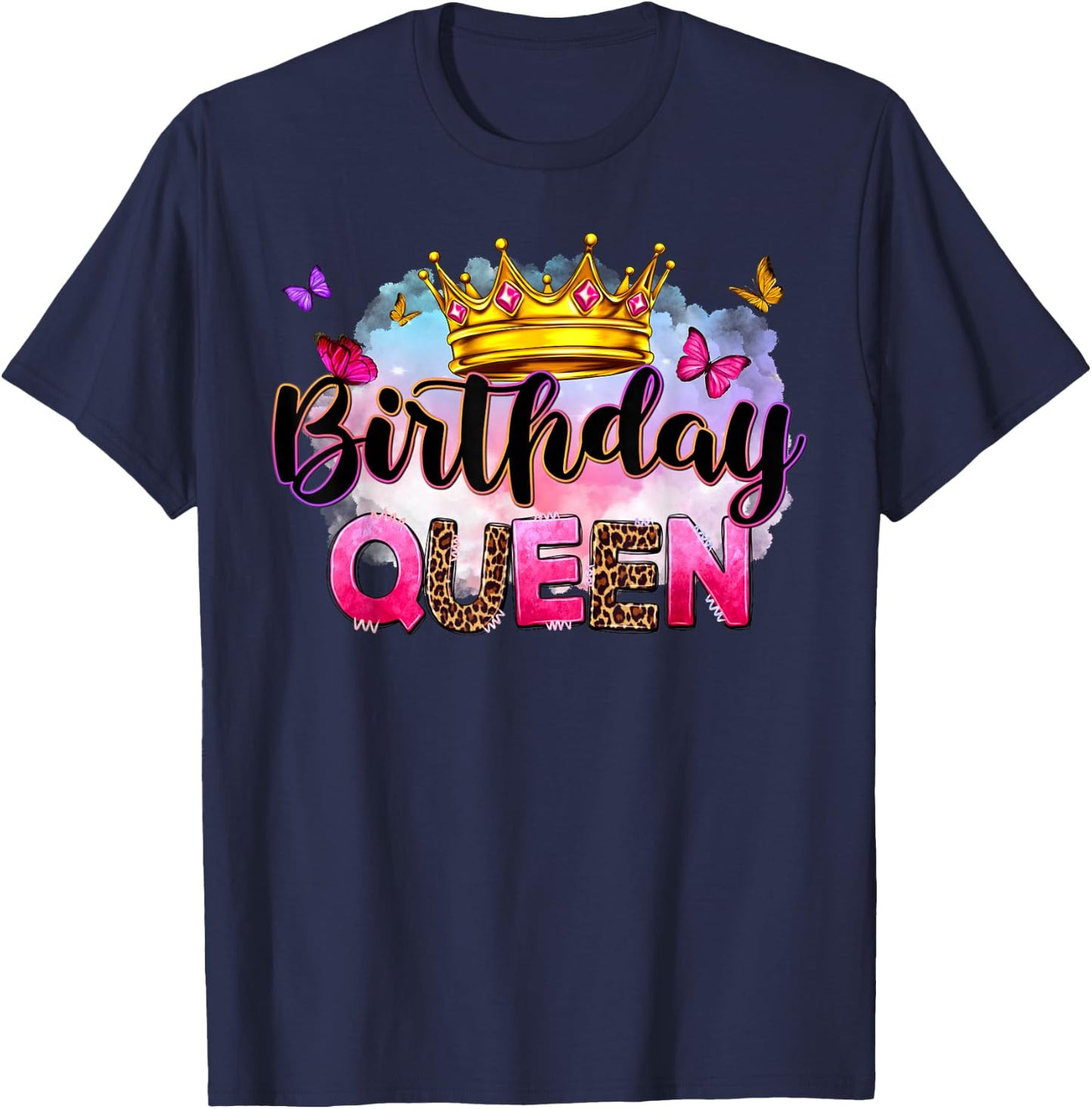 Birthday Queen It's My Birthday Leopard Girls Women Matching T-Shirt - T-Shirt | Navy