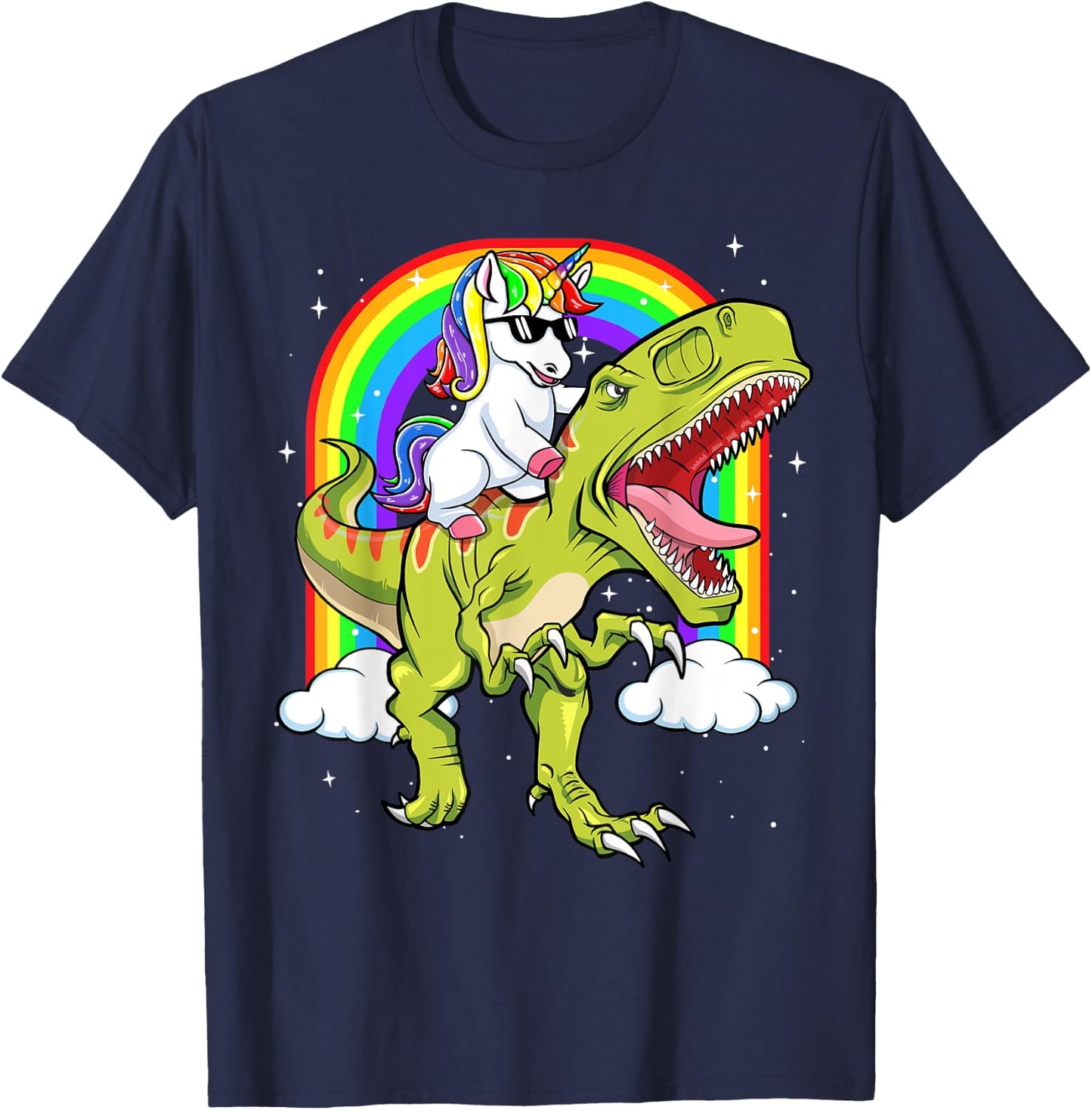 Rainbow Unicorn Riding T rex - Dinosaur Boys Girls Men Women T-Shirt - T-Shirt | Navy
