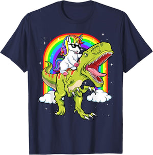 Rainbow Unicorn Riding T rex - Dinosaur Boys Girls Men Women T-Shirt - T-Shirt | Navy