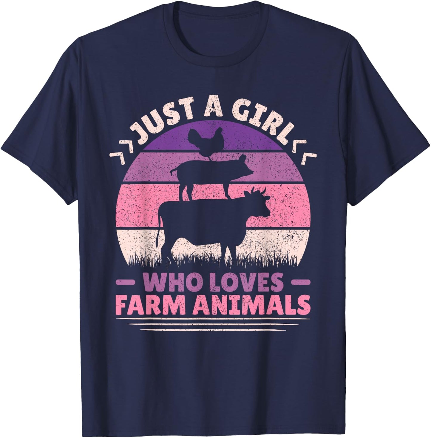 Just A Girl Who Loves Farm Animals Lover Women Farmer Girl T-Shirt - T-Shirt | Navy