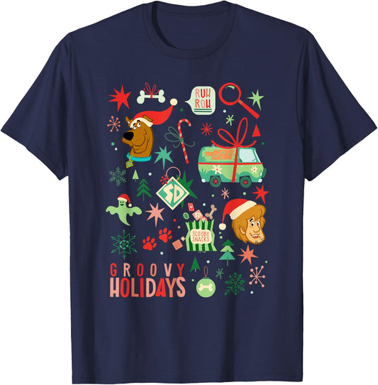 Scooby-Doo Christmas Groovy Holidays With Scooby And Shaggy T-Shirt - T-Shirt | Navy