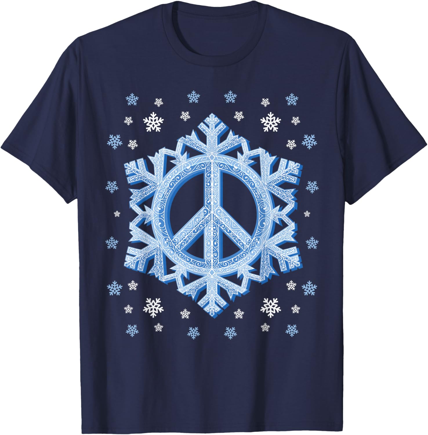 Peace Sign Snowflakes Winter Christmas Retro 70s 80s Hippie T-Shirt - T-Shirt | Navy