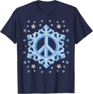 Peace Sign Snowflakes Winter Christmas Retro 70s 80s Hippie T-Shirt - T-Shirt | Navy