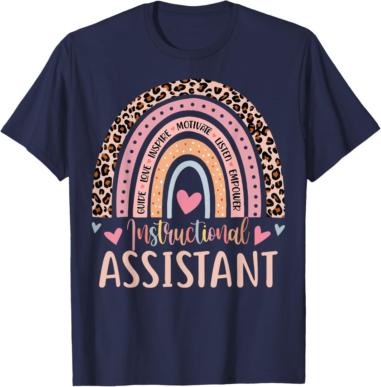 Instructional Assistant Rainbow Leopard Print School Worker T-Shirt - T-Shirt | Navy