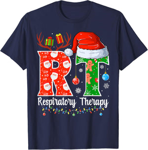 RT Christmas Respiratory Therapy Christmas RT Xmas T-Shirt - T-Shirt | Navy