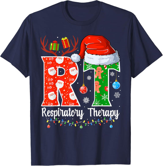 RT Christmas Respiratory Therapy Christmas RT Xmas T-Shirt - T-Shirt | Navy