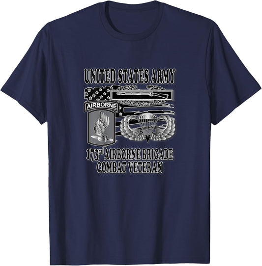 173rd Airborne Brigade- Combat Veteran (Back Design) T-Shirt - T-Shirt | Navy