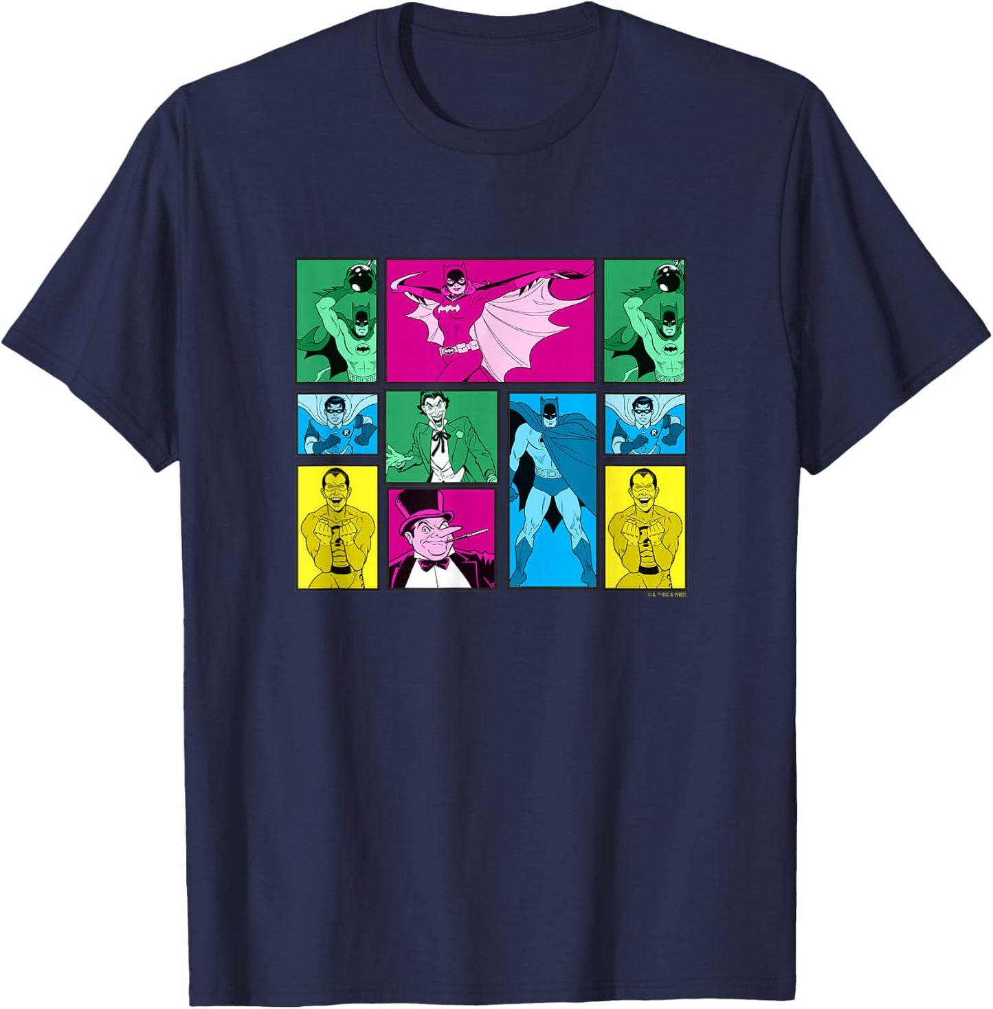 Batman Vintage 60's Classic Heroes & Villains Comic Panels T-Shirt - T-Shirt | Navy