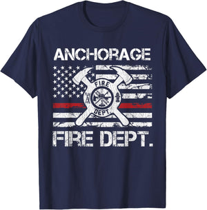 Anchorage Alaska Fire Department Thin Red Line Logo T-Shirt - T-Shirt | Navy
